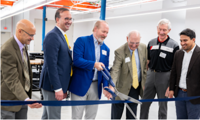 Pictured (l to r): Dr. Dane Quinn, Professor and Director of the Timken Foundation Center for Precision Manufacturing (CPM); UA President R.J. Nemer; Bob Timken, President, Timken Foundation; Ward J. "Jack” Timken, Past President, Timken Foundation; Dr. Stephen Johnson, Retired Director Research & Development at The Timken Company; Shammas Malik, Mayor, City of Akron